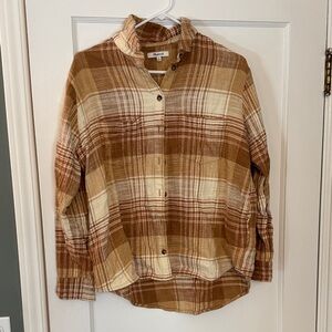Madewell Tan Plaid Flannel Shirt with Pockets